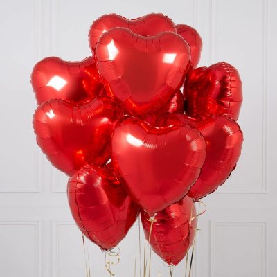 Фонтан из шаров — красные фольгированные сердца (46 см/18″)